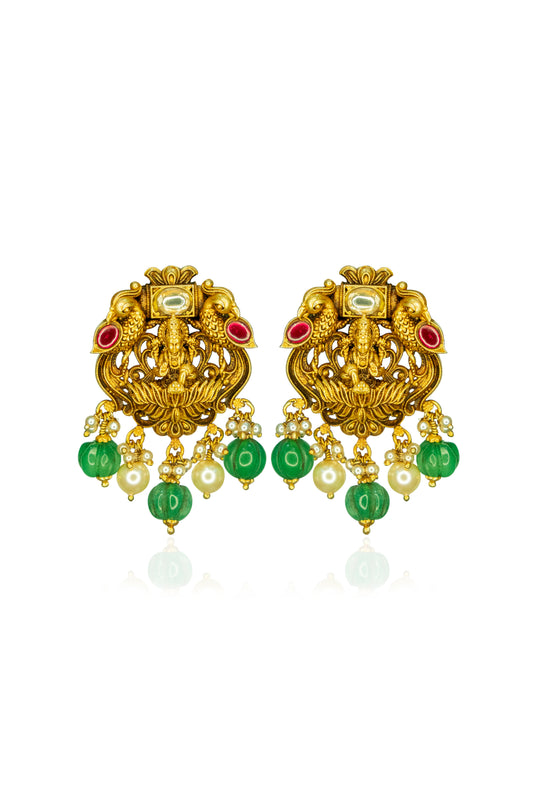 Antique Lakshmi Gold Choker with Emerald Beads